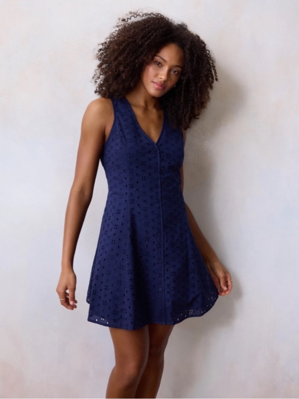 LC Lauren Conrad Navy Eyelet Mini Dress